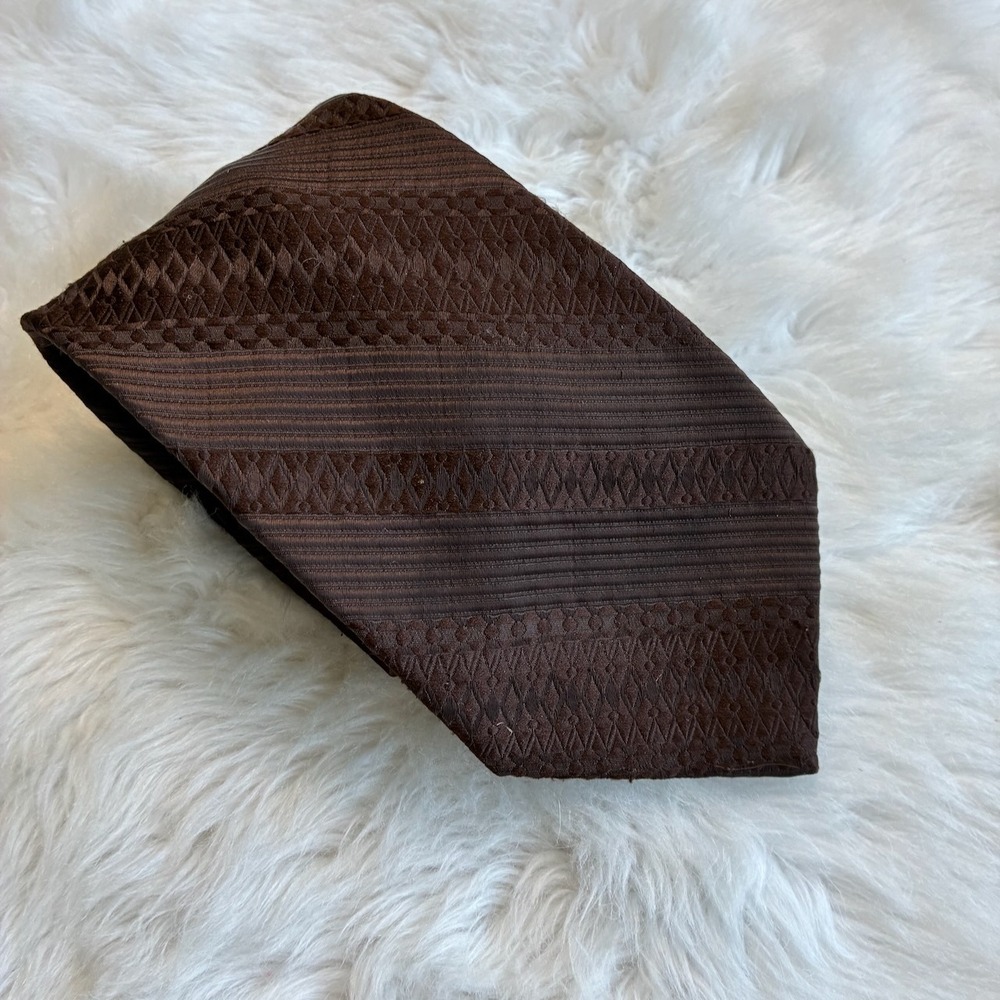 Prince Ogar Vintage Mens Tie Brown Textured Geometric Diagonal Stripe Necktie
